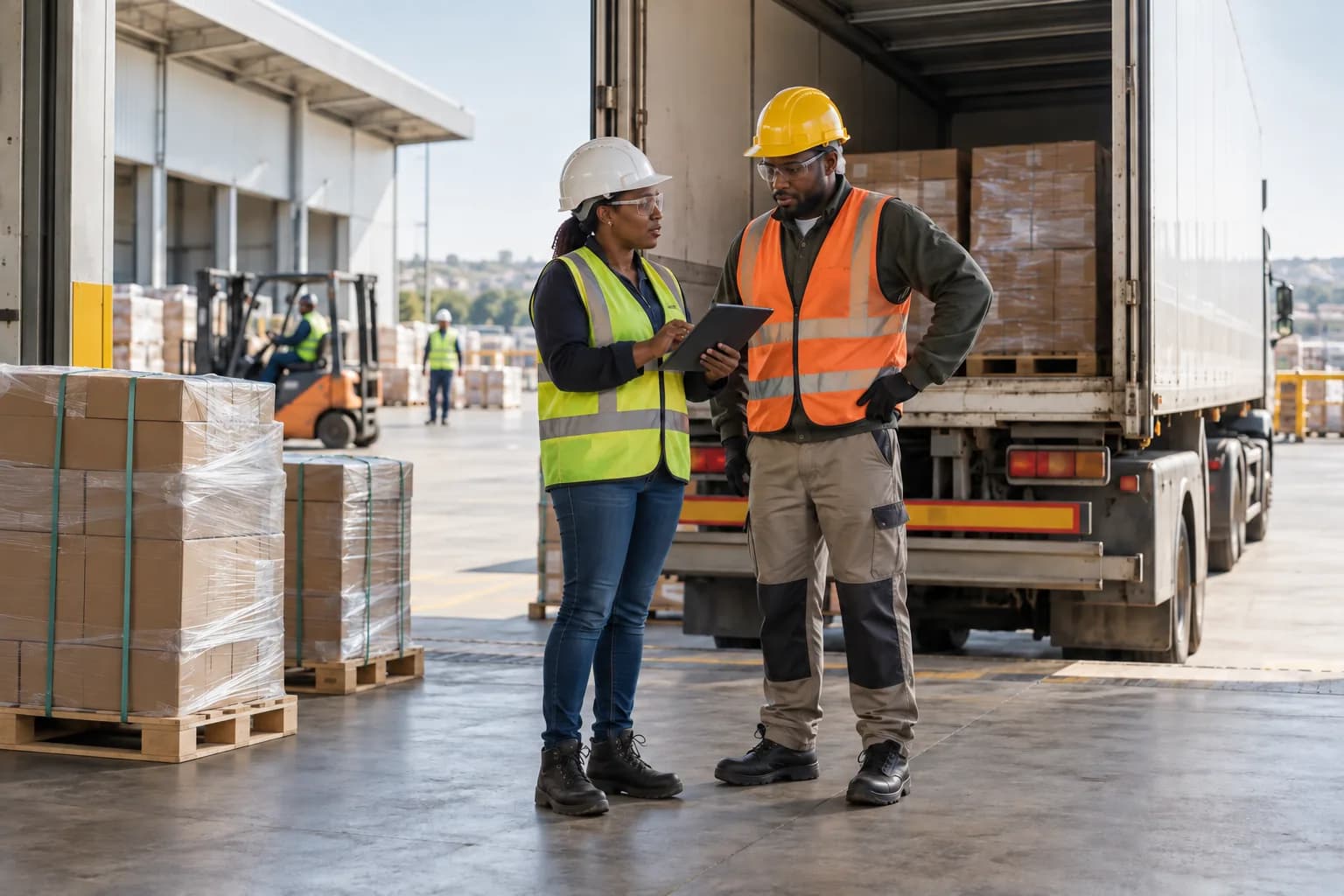 A dispatcher checking a delivery at a loading bay.